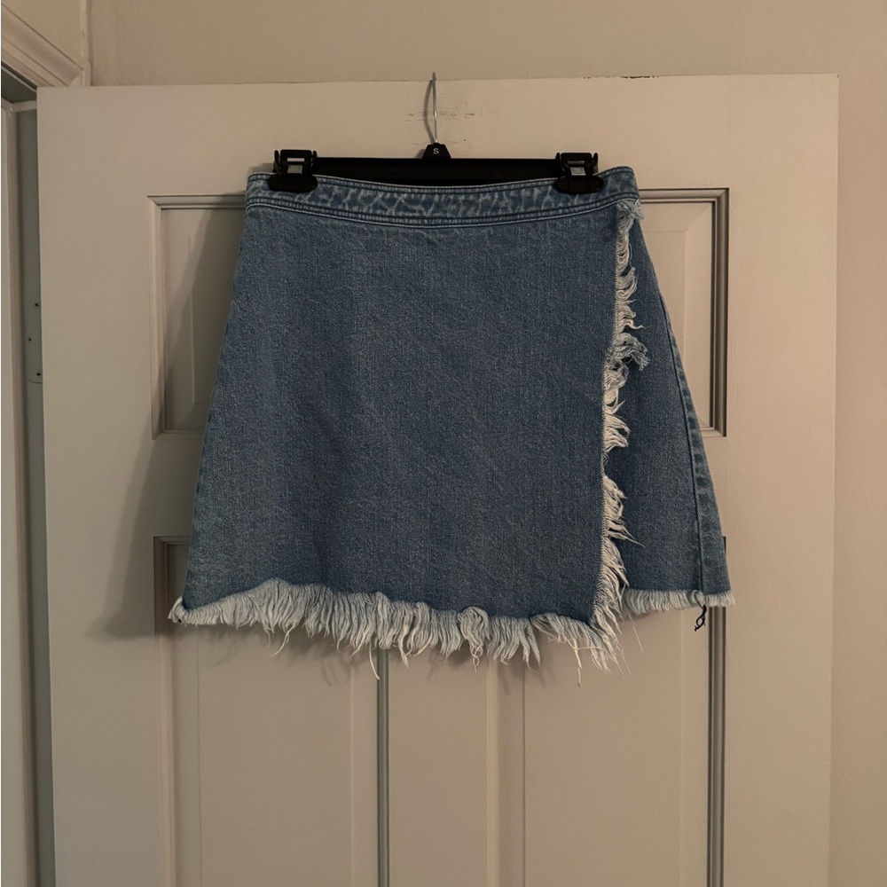 pistola Light Blue Denim Mini Skirt with Frayed Hem